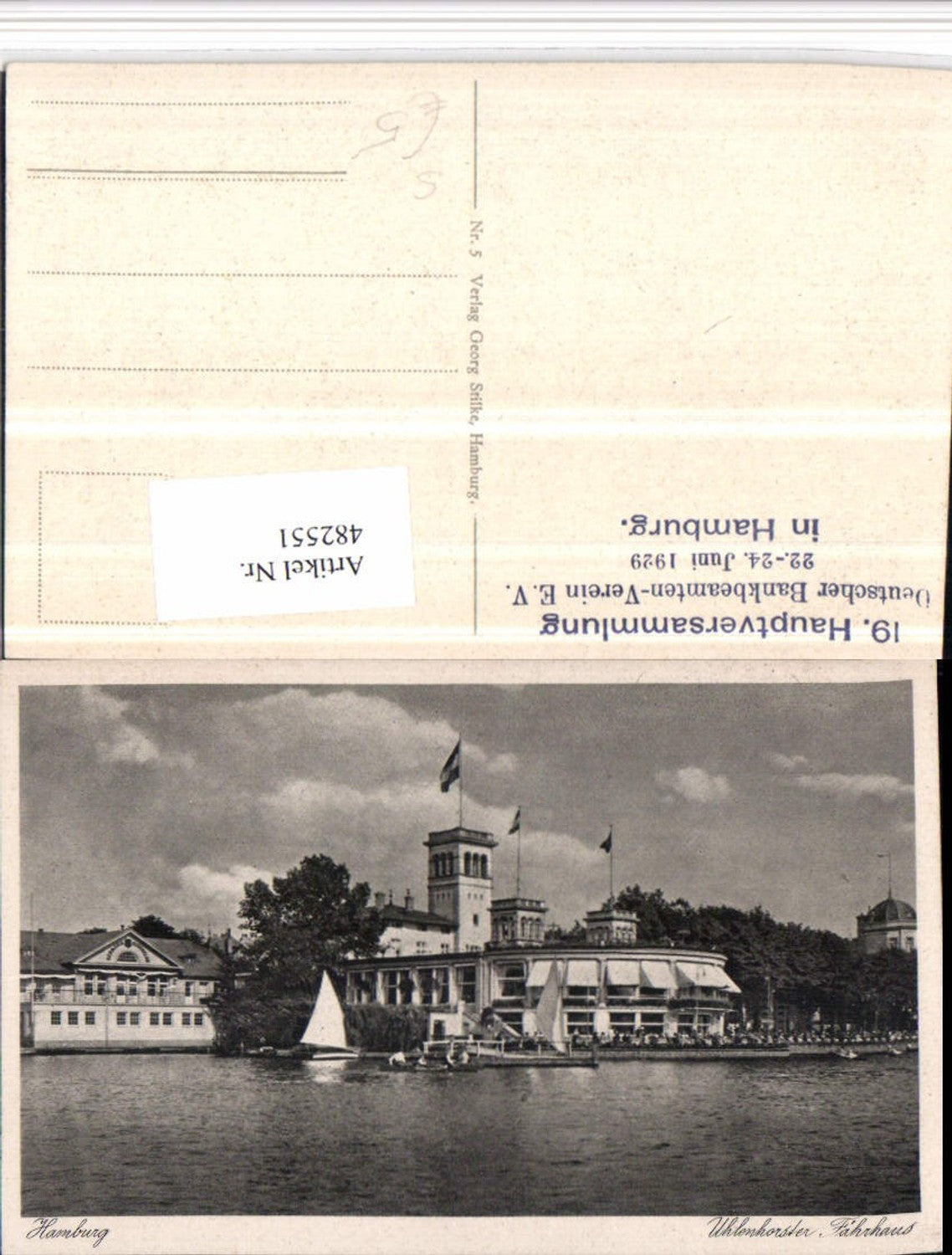 482551,Hamburg Uhlenhorster Fährhaus 19 Hauptvers. Dt. Bankbeamten 1929 Stempel