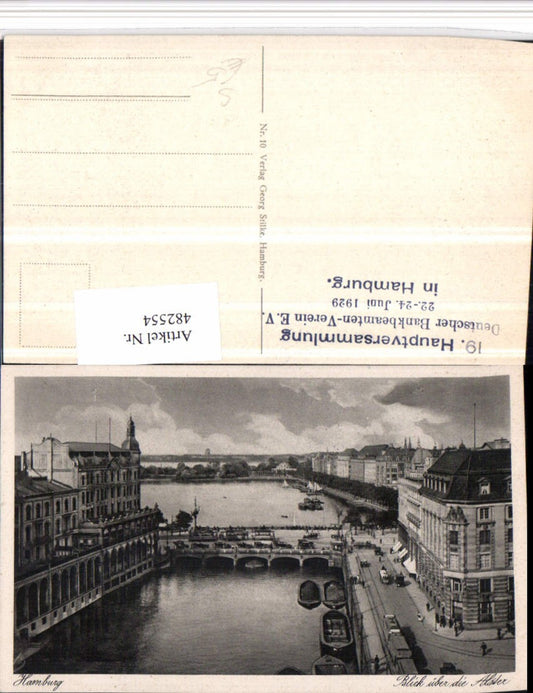 482554,Hamburg Alster Brücke 19 Hauptvers. Dt. Bankbeamten 1929 Stempel
