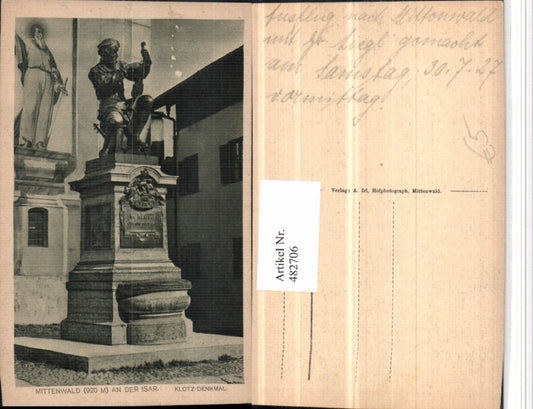 482706,Mittenwald Klotz-Denkmal Statue