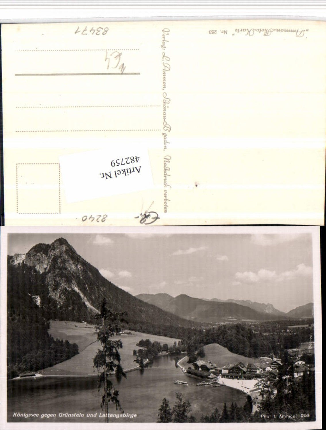 482759,Königssee See b. Schönau geg. Grünstein Bergkulisse