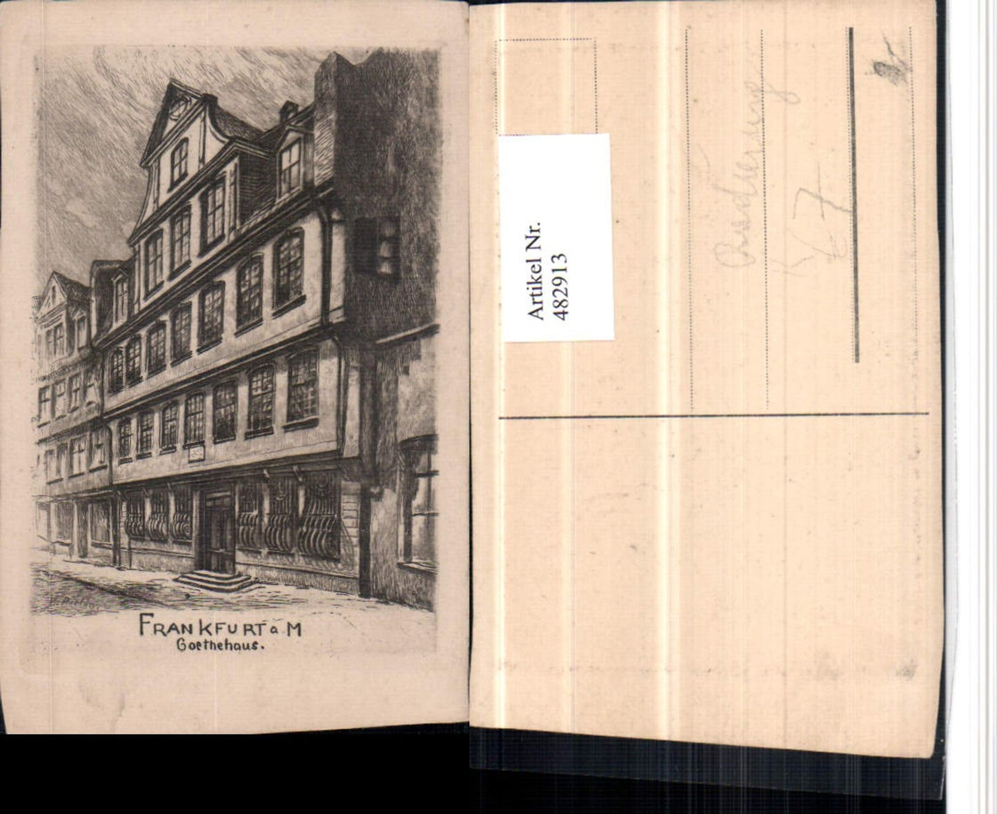 482913,Künstler AK Radierung Frankfurt am Main Goethehaus Haus