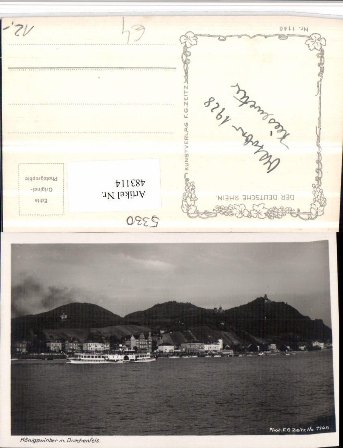 483114,Königswinter am Rhein Totale m. Drachenfels Dampfer