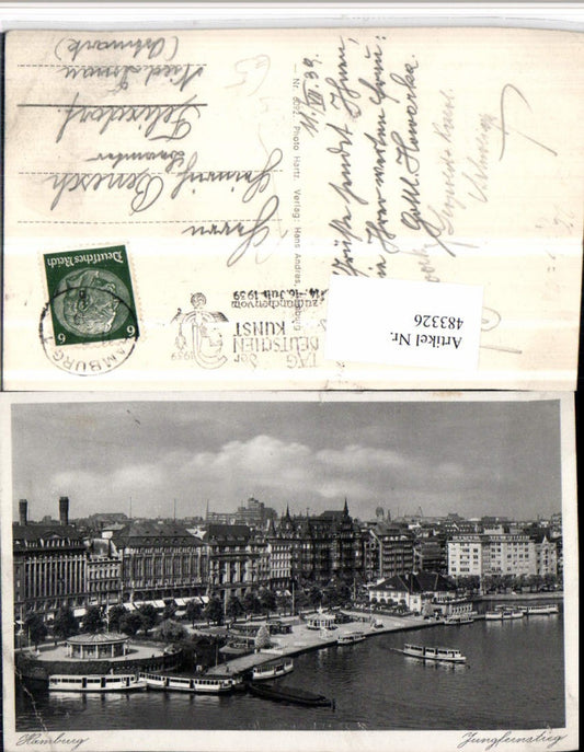 483326,Hamburg Teilansicht Jungfernsteig Tag d. Dt. Kunst München 1939 Stempel