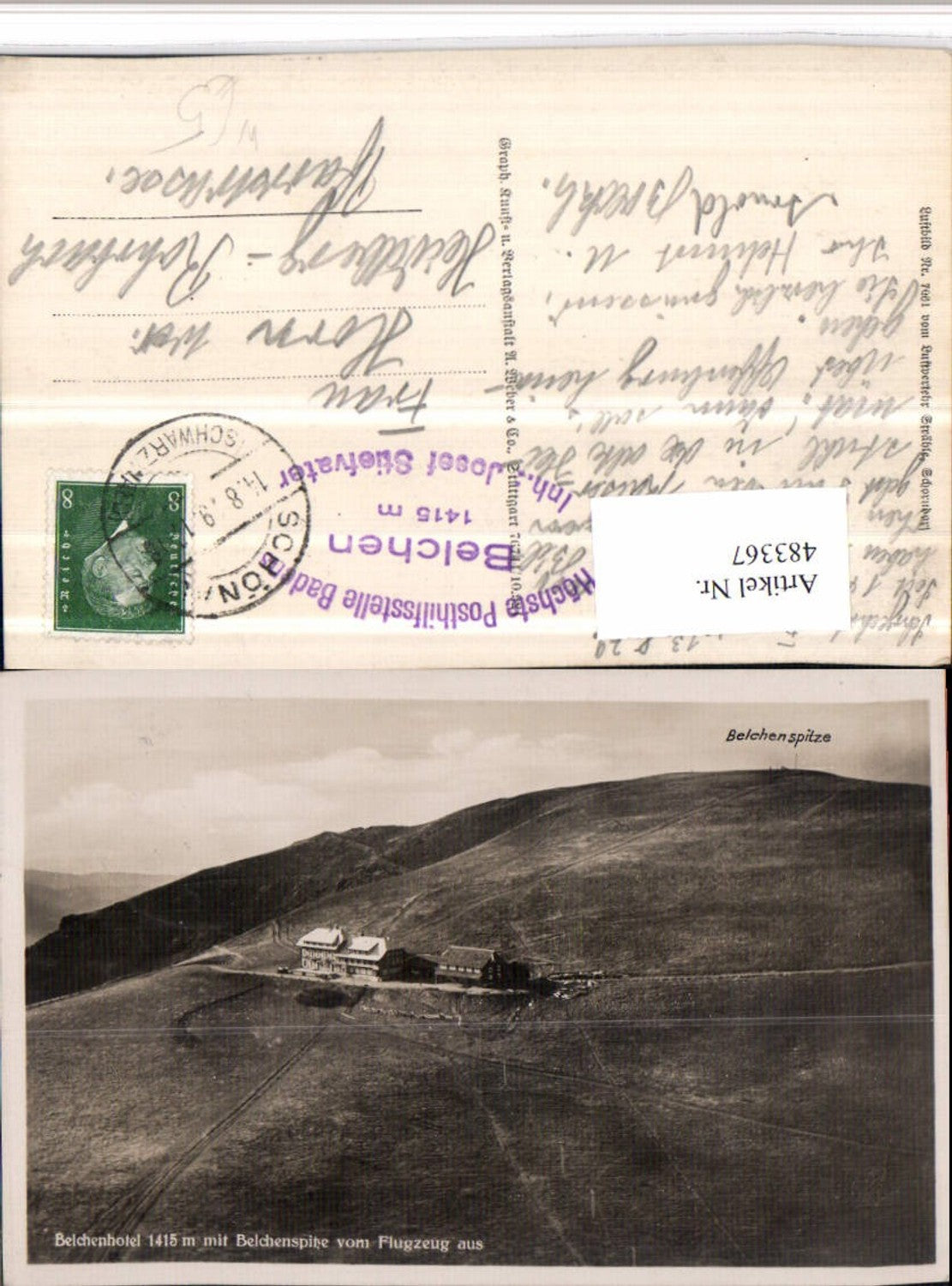 483367,Belchen b. Schönenberg Belchenhotel m. Belchenspitze Fliegeraufnahme