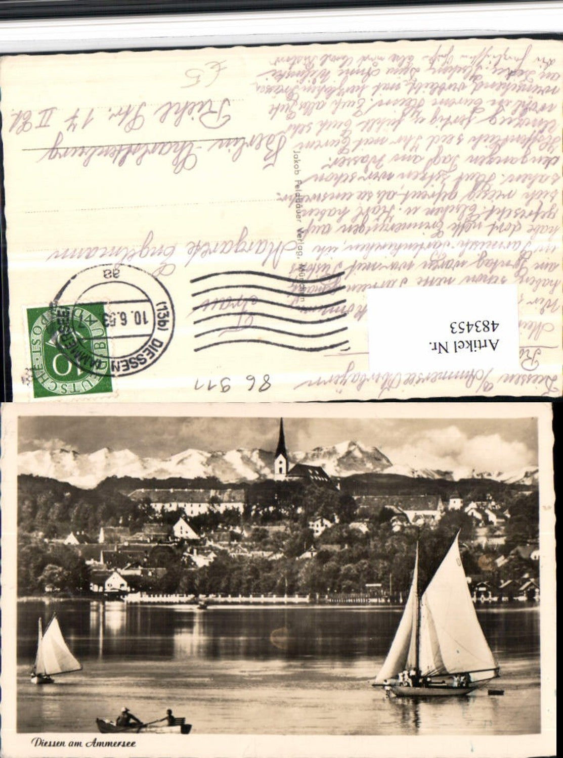 483453,Dießen am Ammersee Teilansicht Segelboote Bergkulisse