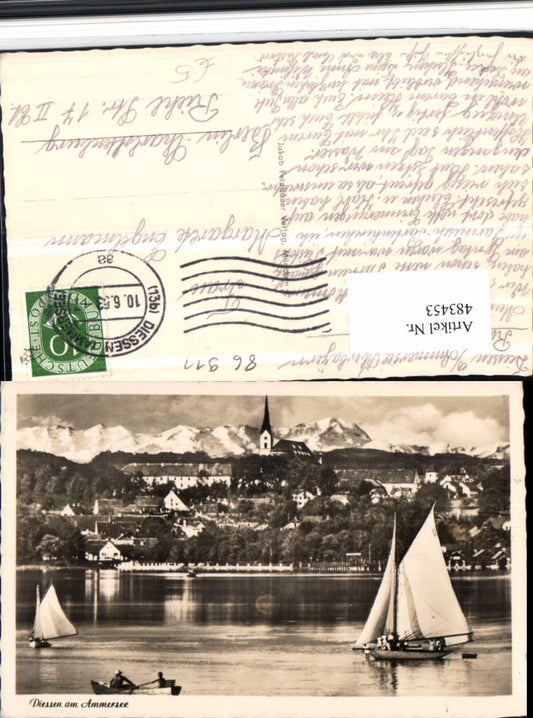 483453,Dießen am Ammersee Teilansicht Segelboote Bergkulisse