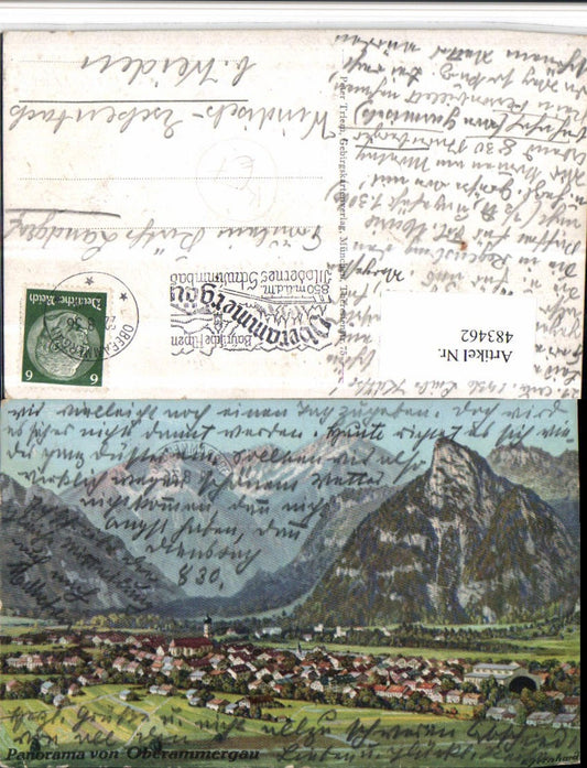 483462,Künstler AK F. Bernhard Oberammergau Totale Bergkulisse