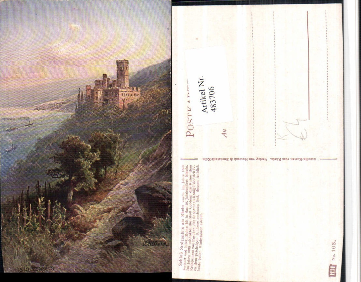 483706,Künstler AK Astudin Koblenz Schloss Stolzenfels am Rhein