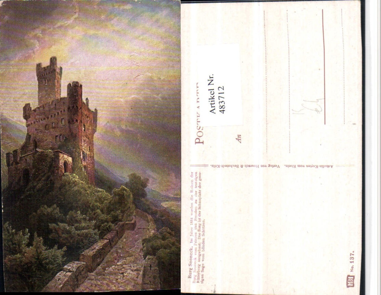 483712,Künstler AK Astudin Burg Sooneck b. Niederheimbach