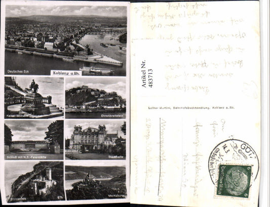 483713,Koblenz am Rhein Totale Deutsches Eck Schloss Mehrbildkarte