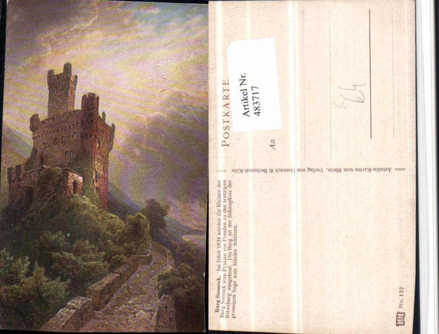 483717,Künstler AK Astudin Burg Sooneck b. Niederheimbach