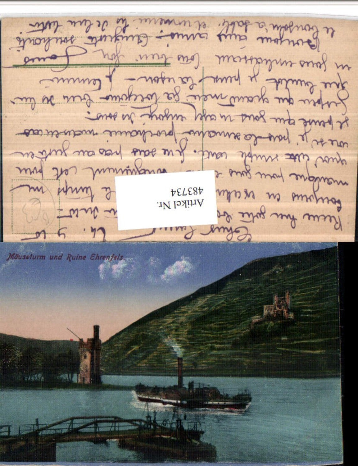 483734,Mäuseturm Turm b. Bingen am Rhein m. Ruine Ehrenfels Dampfer