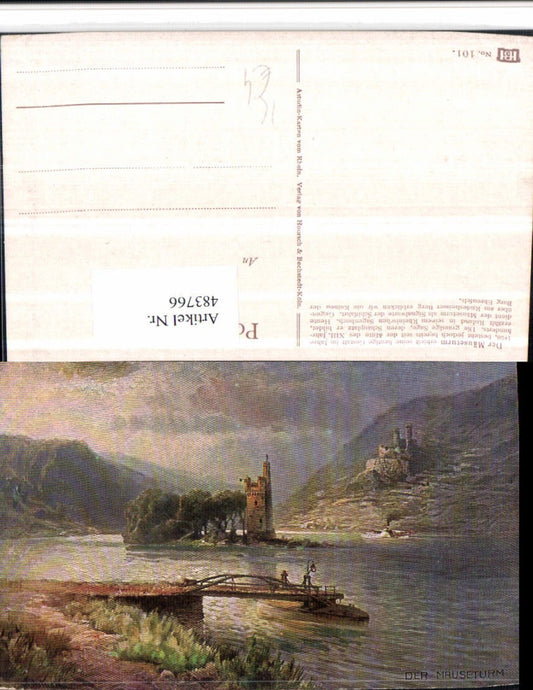 483766,Künstler AK Astudin Mäuseturm Turm b. Bingen m. Ruine