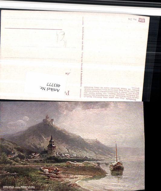 483777,Künstler AK Astudin Braubach am Rhein Totale m. Burg