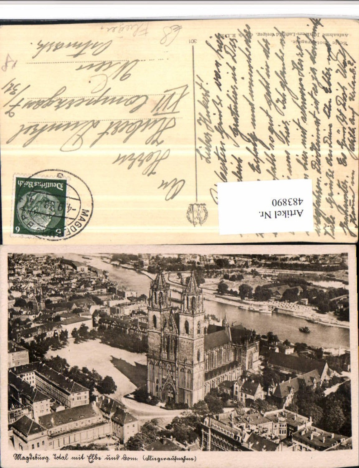 483890,Magdeburg Teilansicht m. Elbe u. Dom Kirche Fliegeraufnahme