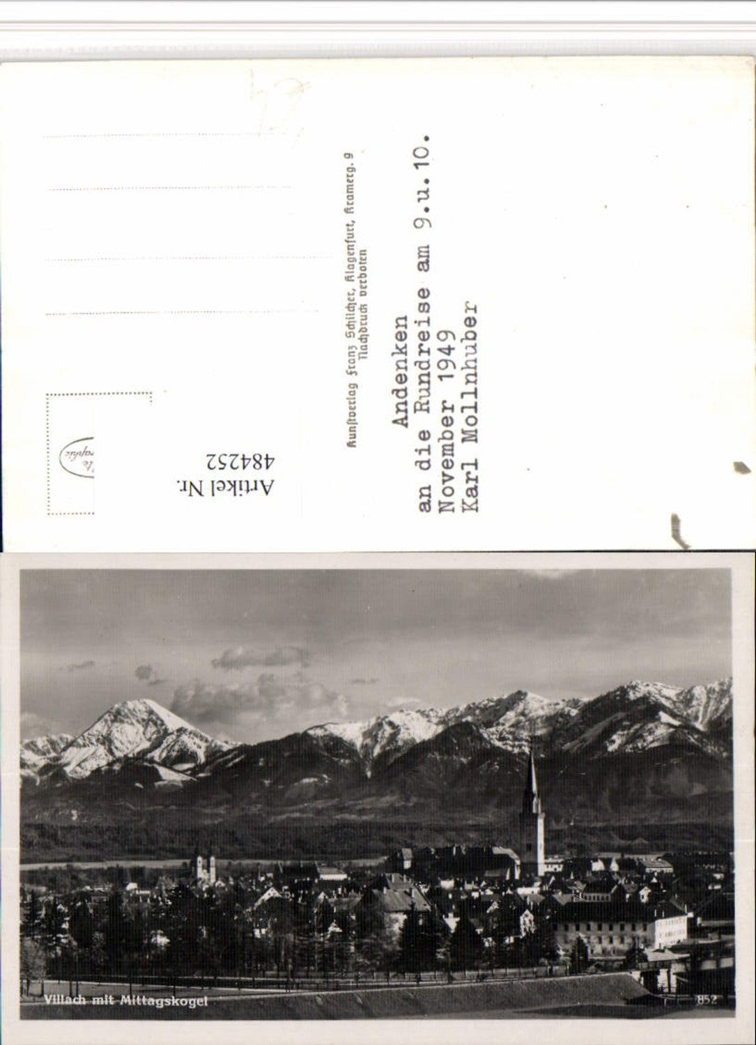 484252,Villach Teilansicht m. Mittagskogel Bergkulisse pub F. Schilcher 852