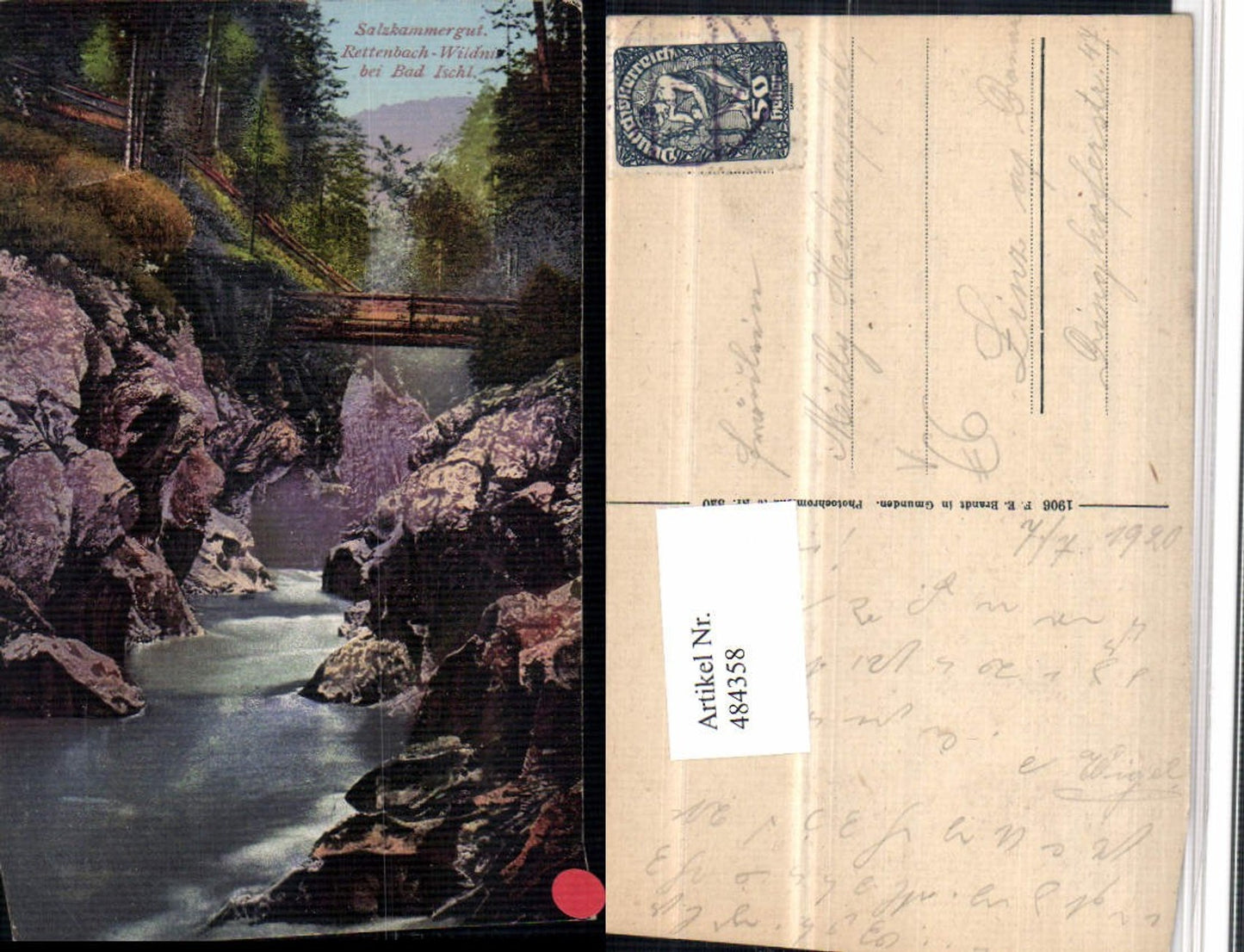 484358,Rettenbach-Wildnis b. Bad Ischl Klamm pub F.E. Brandt 320