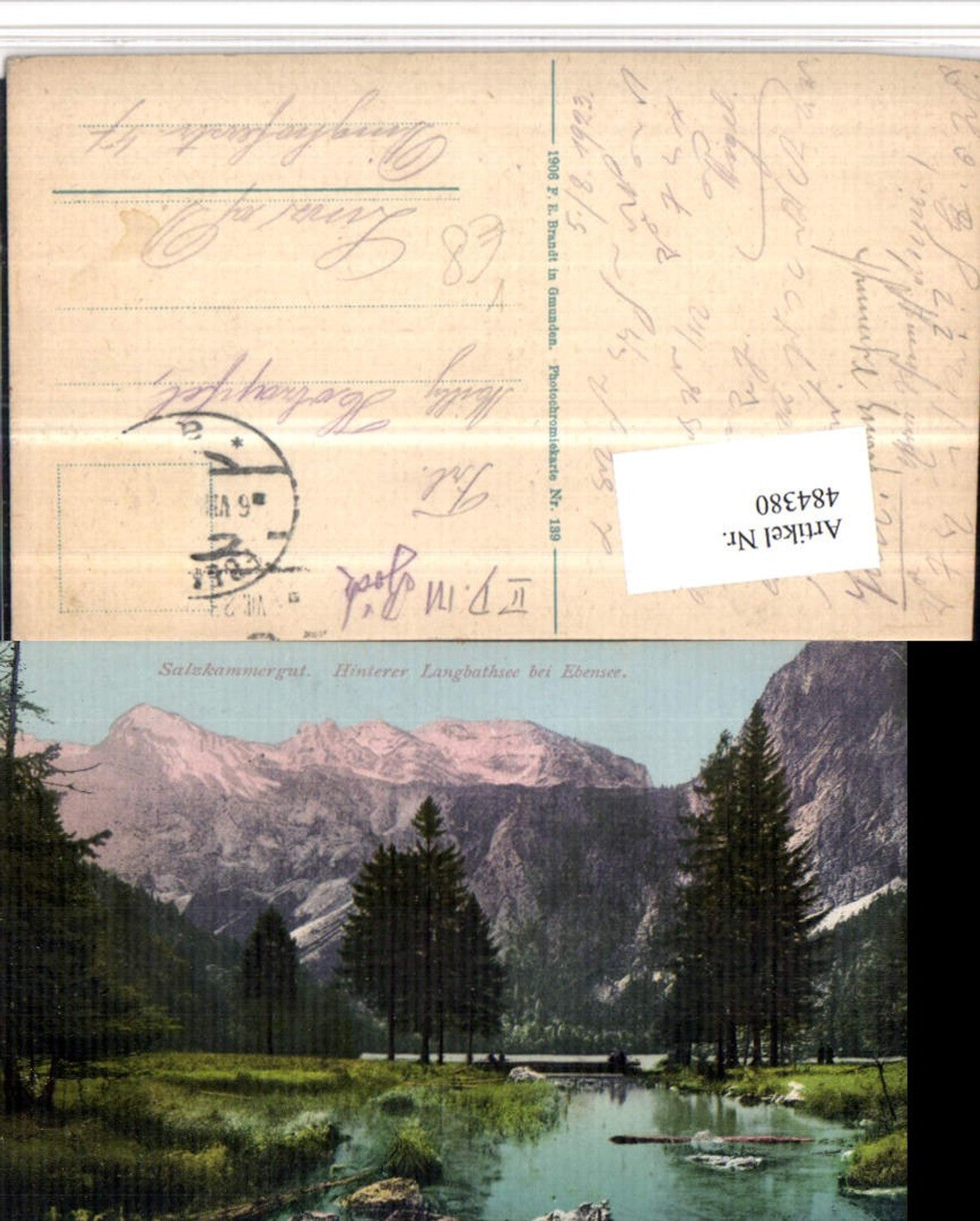 484380,Hinterer Langbathsee See b. Ebensee Bergkulisse pub F.E. Brandt 139