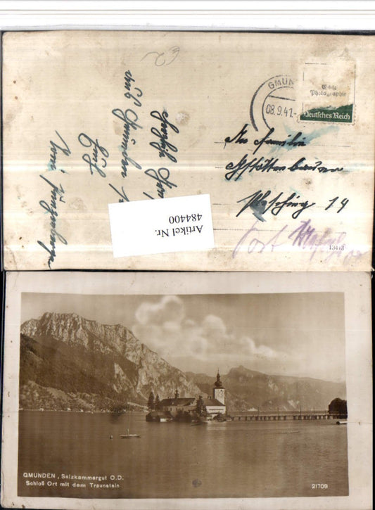 484400,Gmunden Schloss Ort Orth m. Traunstein Bergkulisse