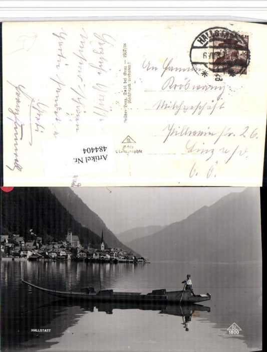484404,Hallstatt Teilansicht Zille Boot Bergkulisse