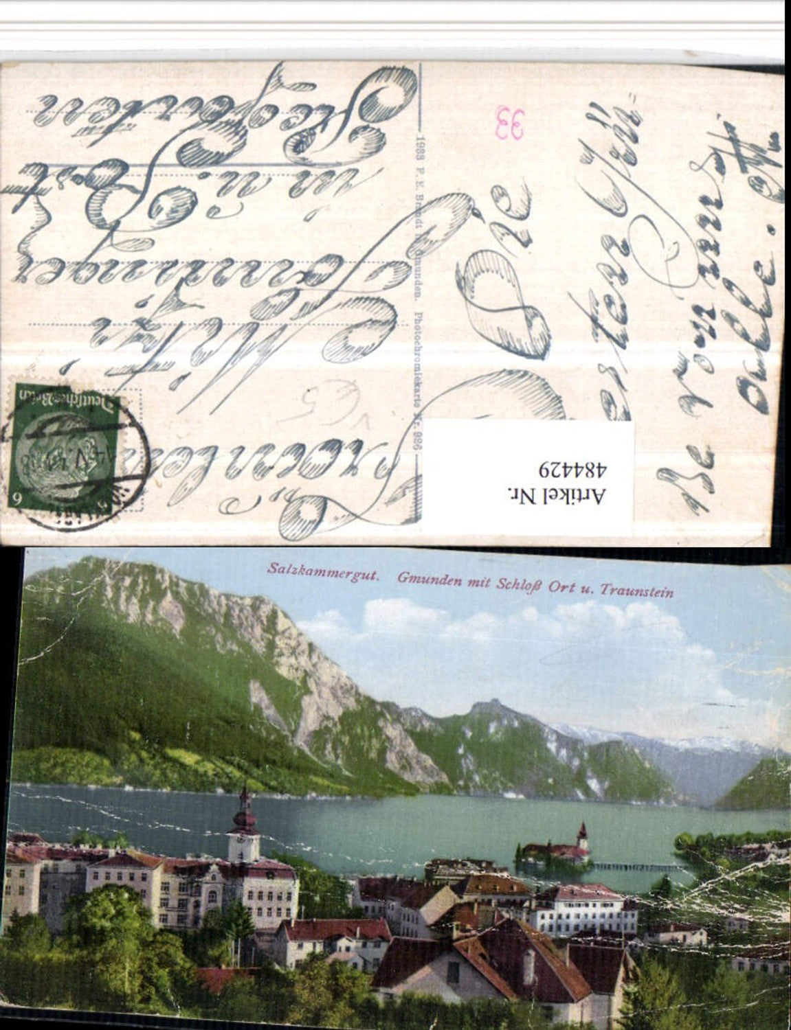 484429,Gmunden Teilansicht m. Schloss Ort Bergkulisse pub F.E. Brandt 926