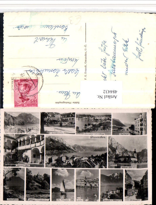 484432,Gmunden Totale Rathaus Strandbad Schloss Mehrbildkarte pub Brandt