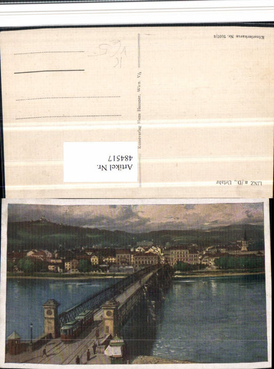 484517,Künstler AK Linz an d. Donau Teilansicht Brücke pub Hans Hausner 7007/4