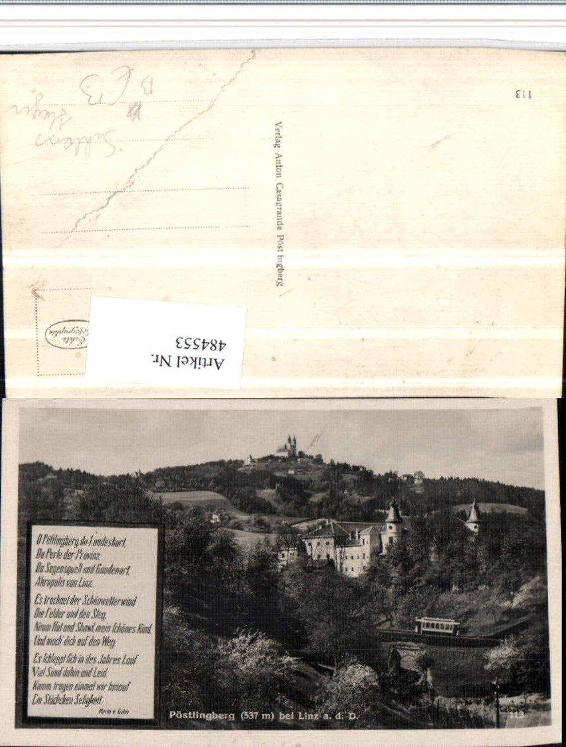 484553,Linz an d. Donau Schloss Hagen m. Pöstlingberg Text