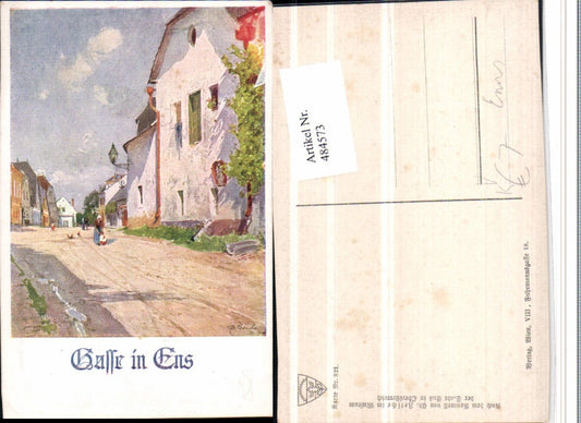 484573,Künstler AK Zetsche Ens Enns Gasse pub Deutscher Schulverein 821