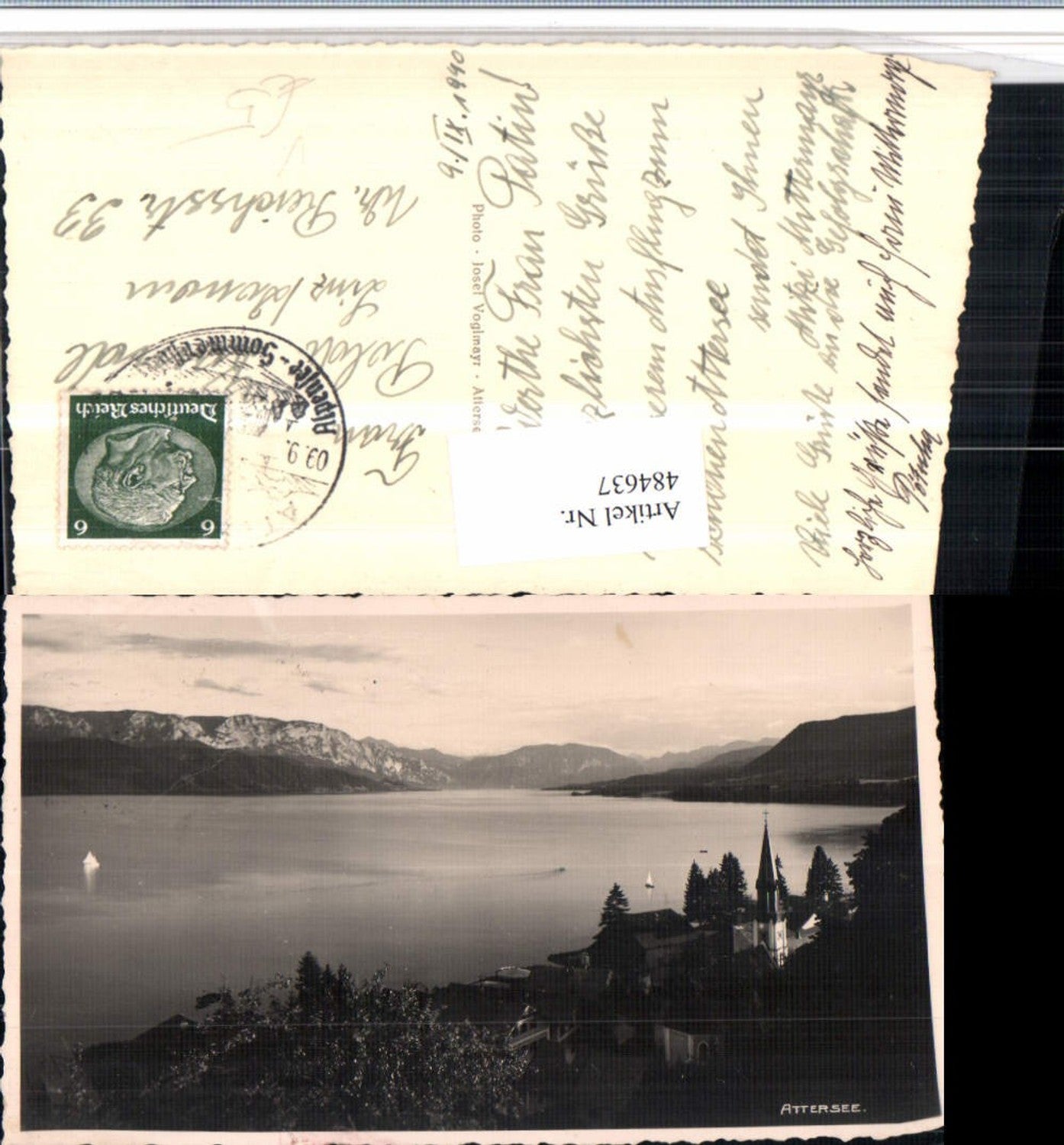 484637,Attersee am Attersee Teilansicht Kirche Bergkulisse pub Foto J. Voglmayr