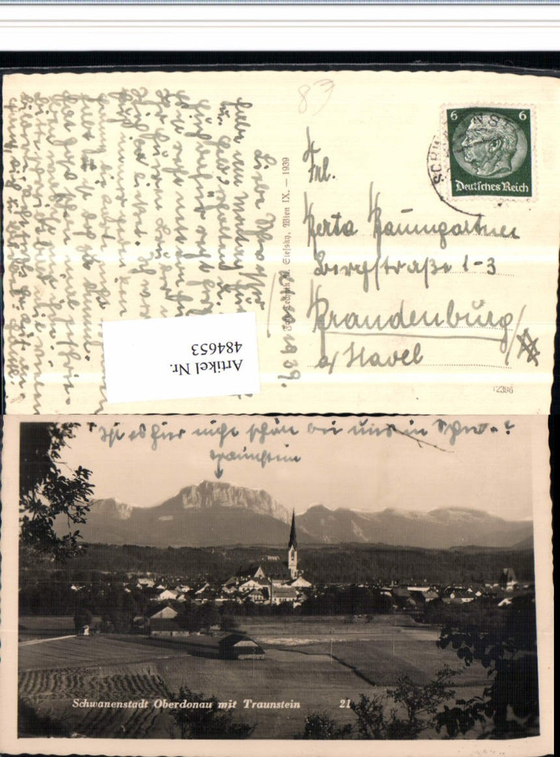 484653,Schwanenstadt Totale m. Traunstein Bergkulisse