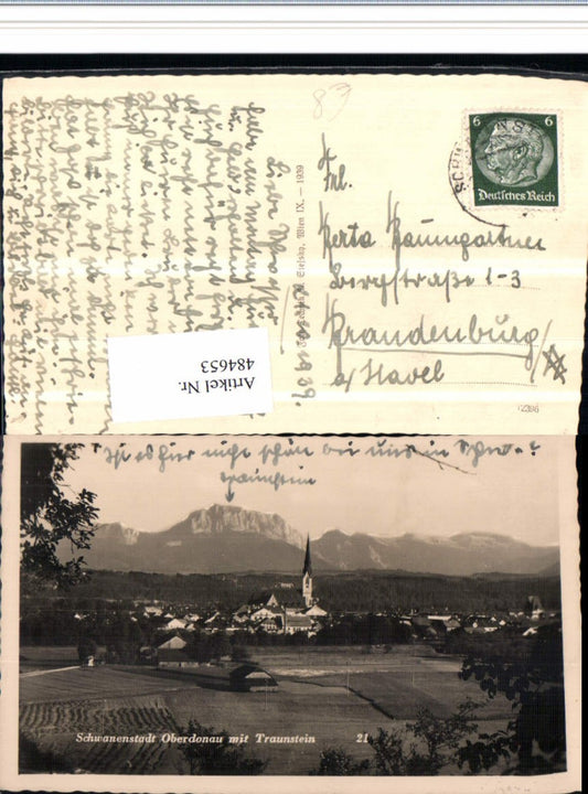 484653,Schwanenstadt Totale m. Traunstein Bergkulisse