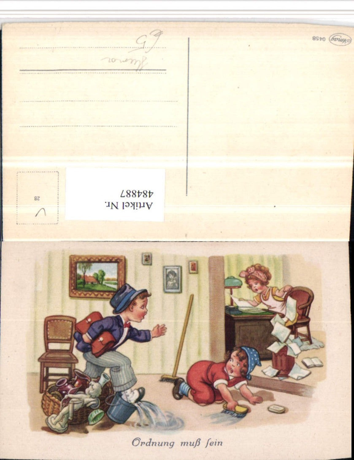 484887,Künstler AK Ordnung muss sein Scherz Humor Kinder frauenfeindlich Putzfrau