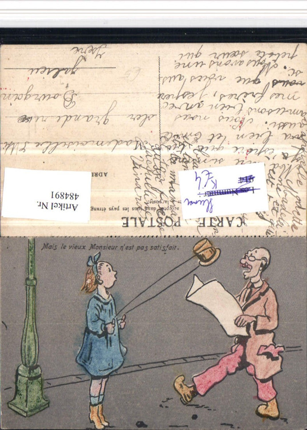 484891,Künstler AK Scherz Humor Mann Hut Mädchen Seil