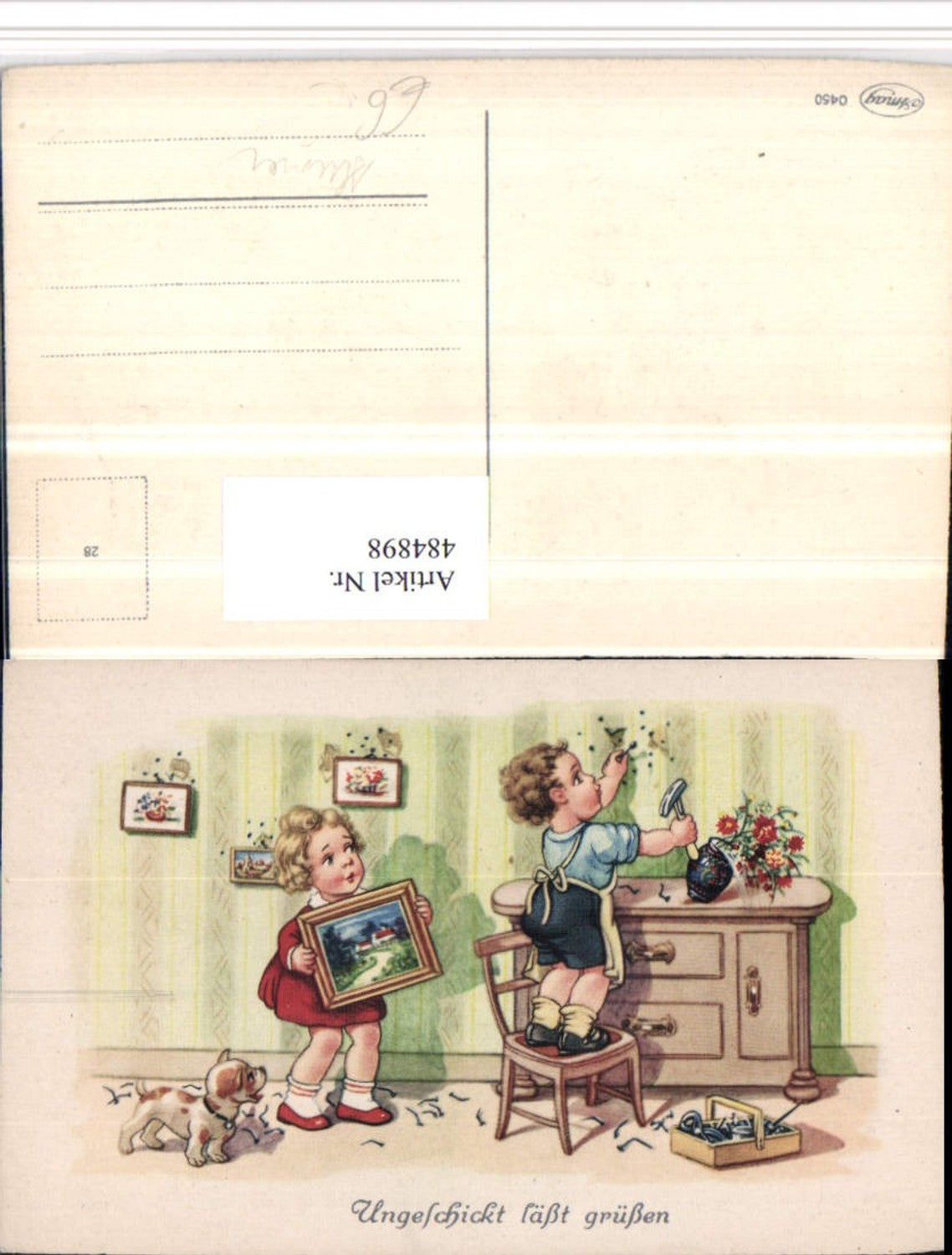 484898,Künstler AK Ungeschickt lässt grüßen Scherz Humor Kinder Wandbilder Nägel Hund