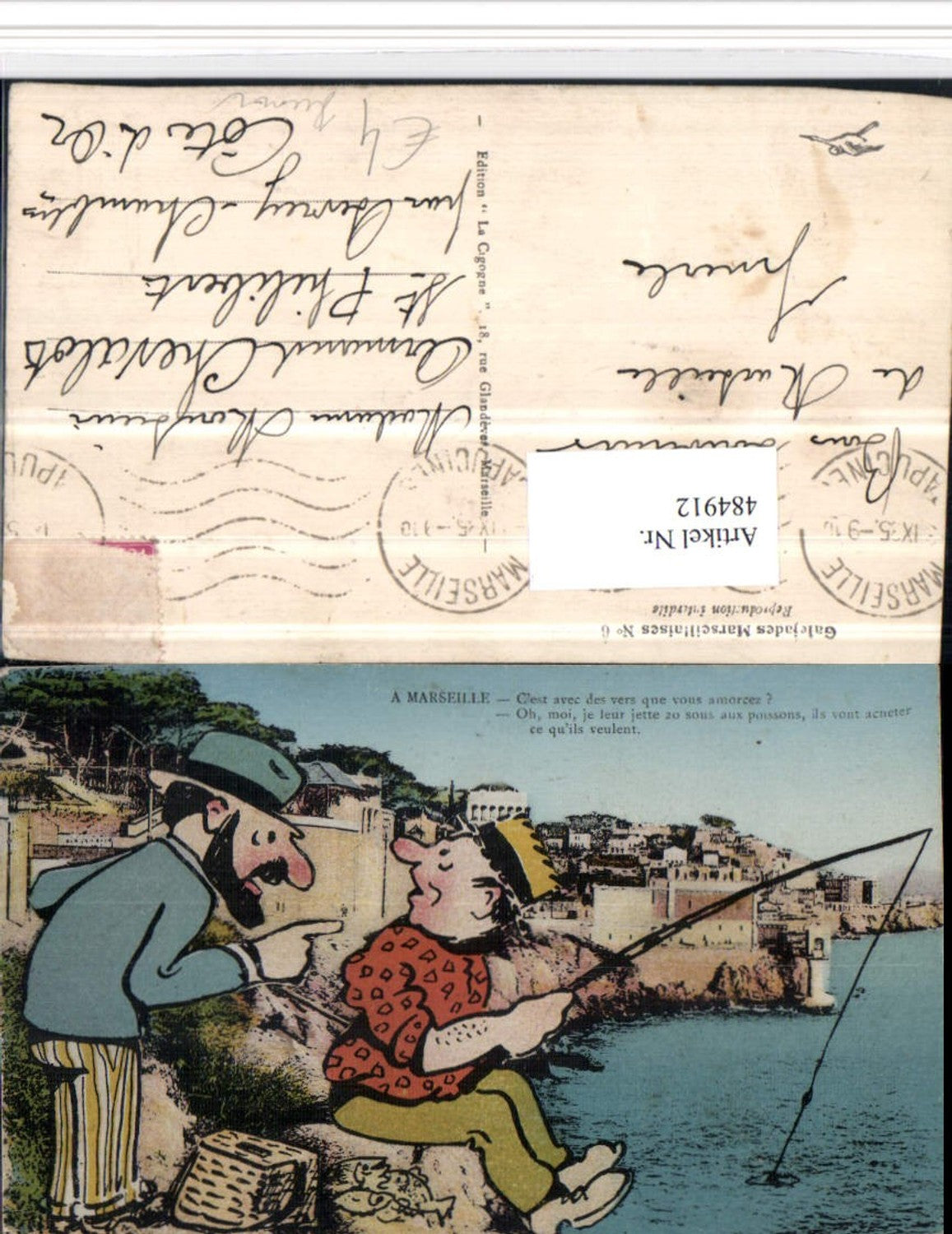 484912,Künstler AK Scherz Humor Marseille Fischer Angler
