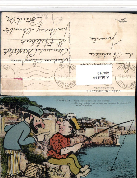 484912,Künstler AK Scherz Humor Marseille Fischer Angler