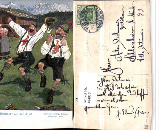 484915,Künstler AK Scherz Humor Berliner auf der Alm Tracht Tanz