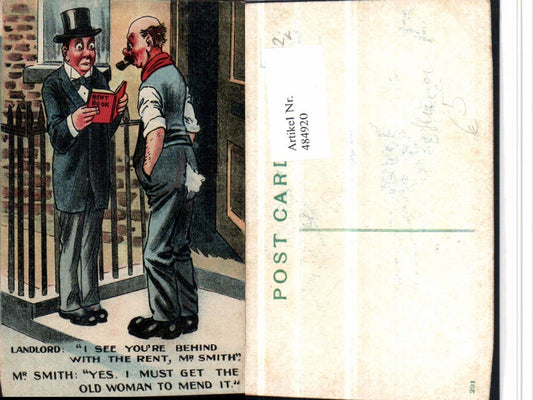 484920,Künstler AK Scherz Humor Männer Gespräch Rent Book Buch Pfeife