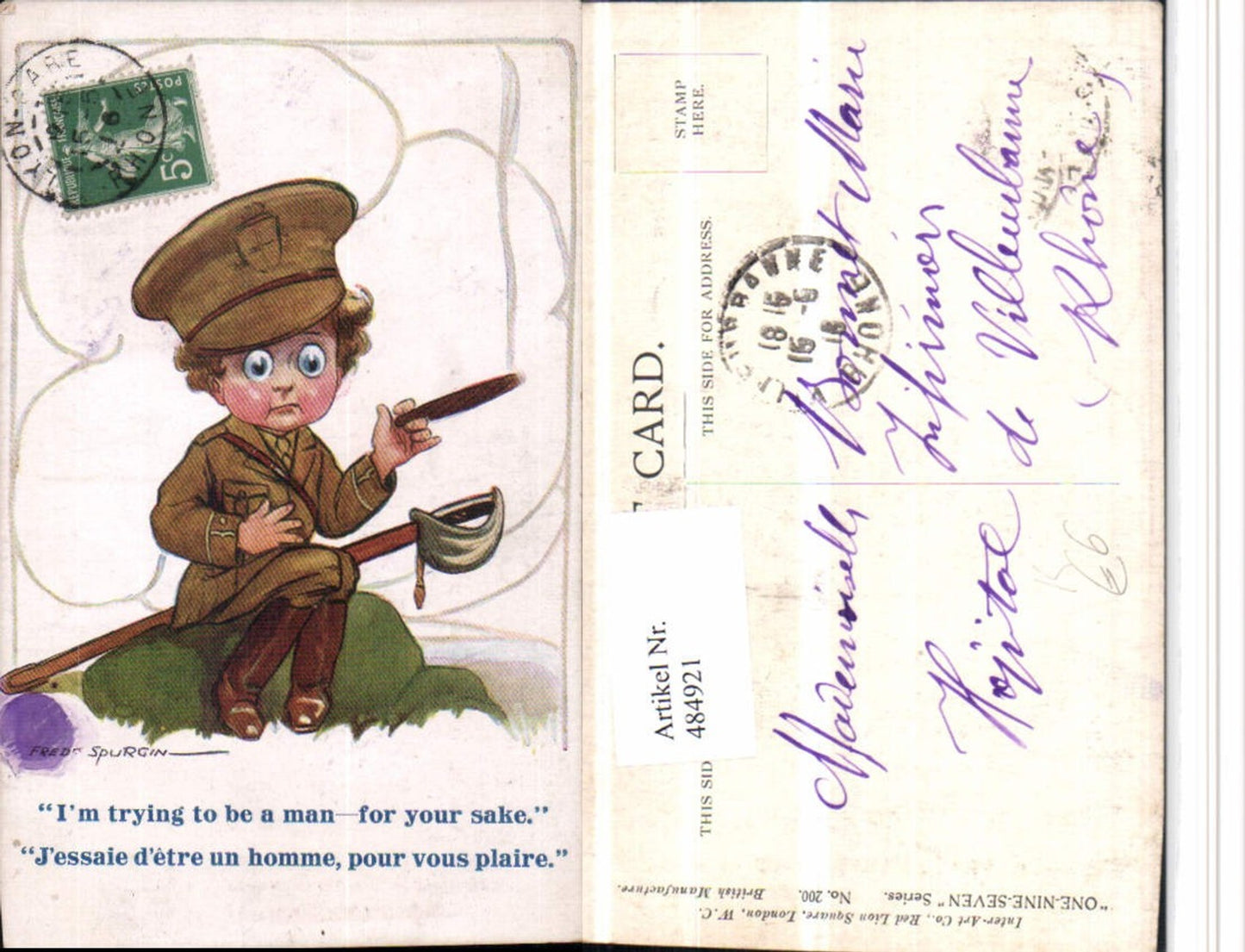 484921,Künstler AK Fred Spurgin Scherz Humor Kind Uniform Zigarre