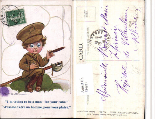 484921,Künstler AK Fred Spurgin Scherz Humor Kind Uniform Zigarre