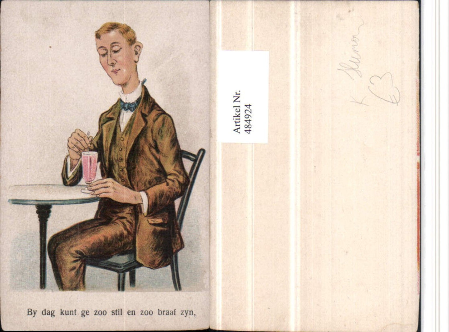 484924,Künstler AK Scherz Humor Mann Getränk Strohhalm