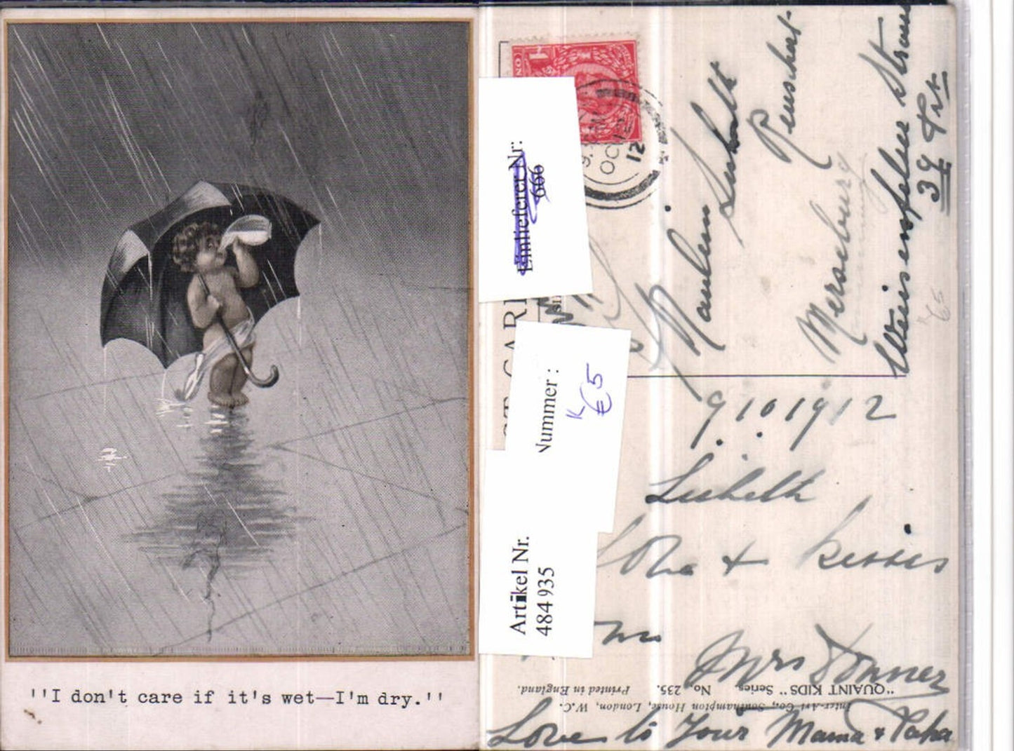 484935,Künstler AK Quaint Kids Scherz Humor Kind Regen Schirm