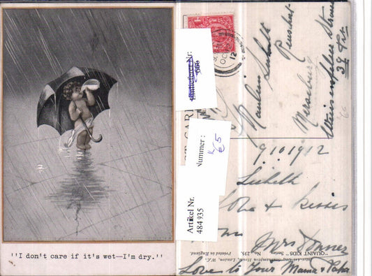 484935,Künstler AK Quaint Kids Scherz Humor Kind Regen Schirm