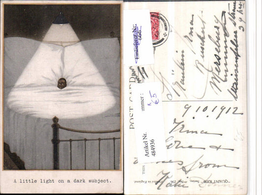 484936,Künstler AK Quaint Kids Scherz Humor Kind Kopf Bett Licht