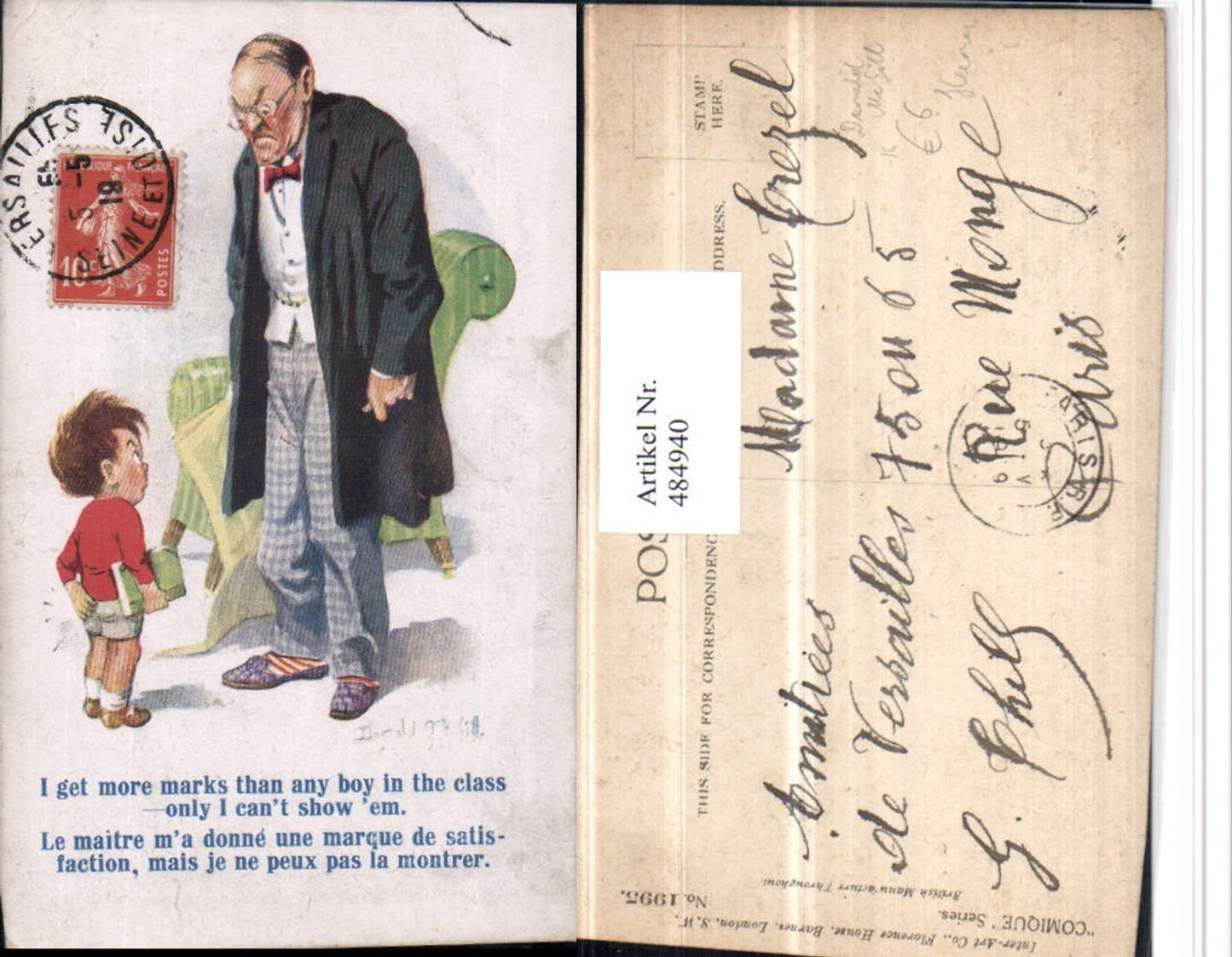 484940,Künstler AK Donald Mc Gill Scherz Humor Kind Böser Vater