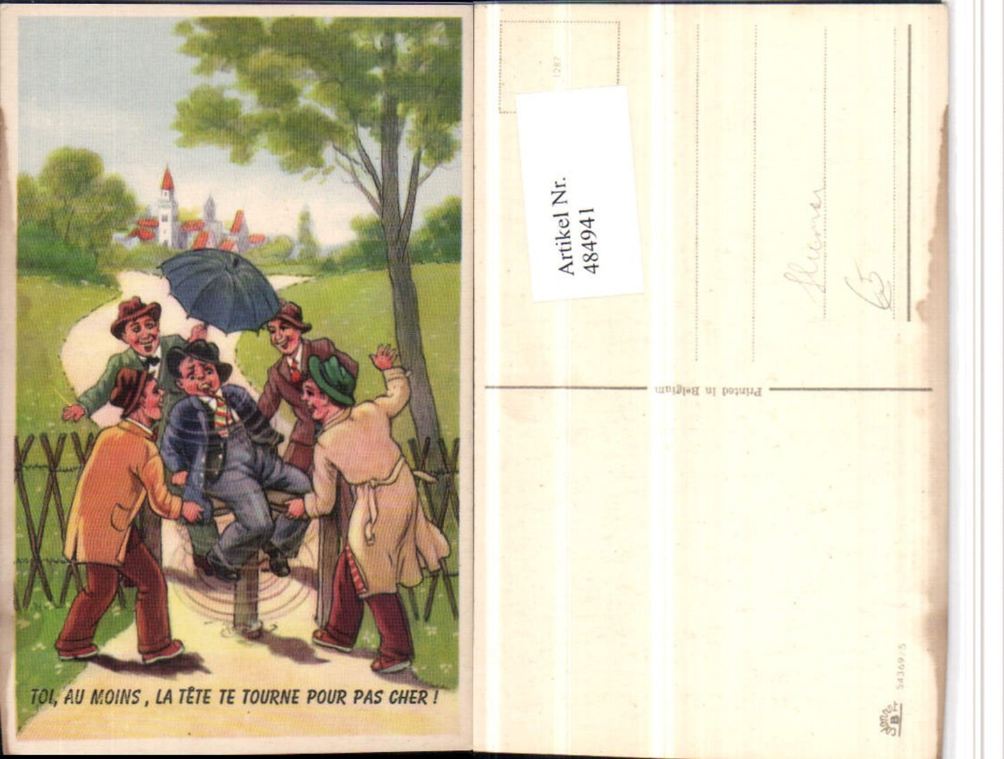 484941,Künstler AK Scherz Humor Personen Drehtor Drehsessel Schirm