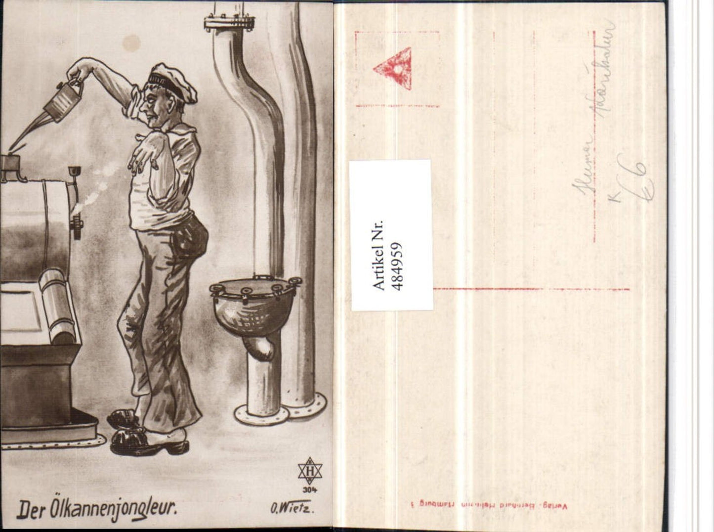 484959,Künstler AK O. Wietz Karikatur Scherz Humor Ölkannenjongleur Mann