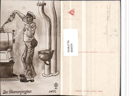 484959,Künstler AK O. Wietz Karikatur Scherz Humor Ölkannenjongleur Mann