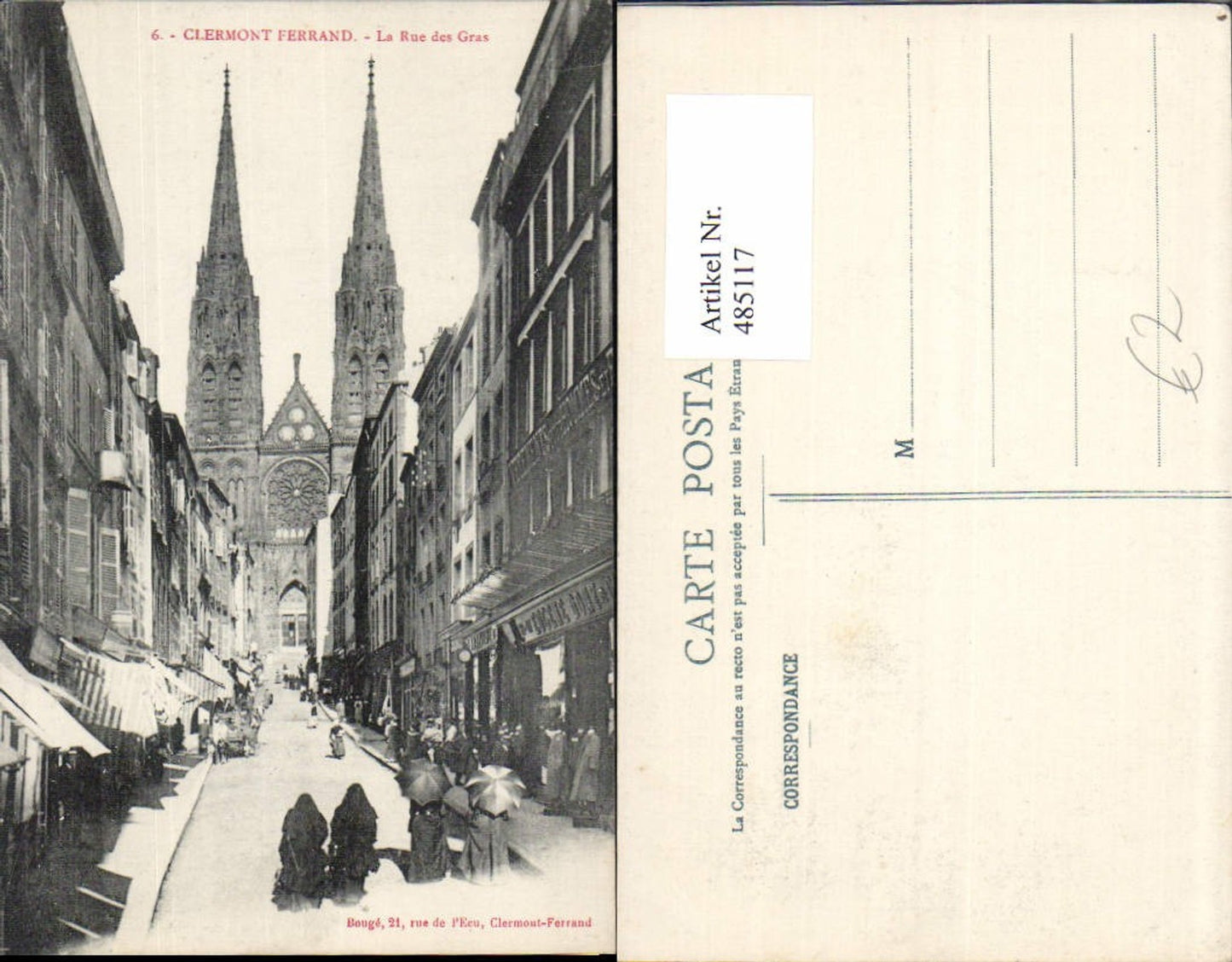 485117,Kirche Clermont-Ferrand La Rue des Gras Straßenansicht